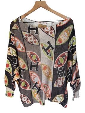 FREE For HUMANITY Open Knit Dolman Sleeve Artsy Abstract Boho Sweater Sz L